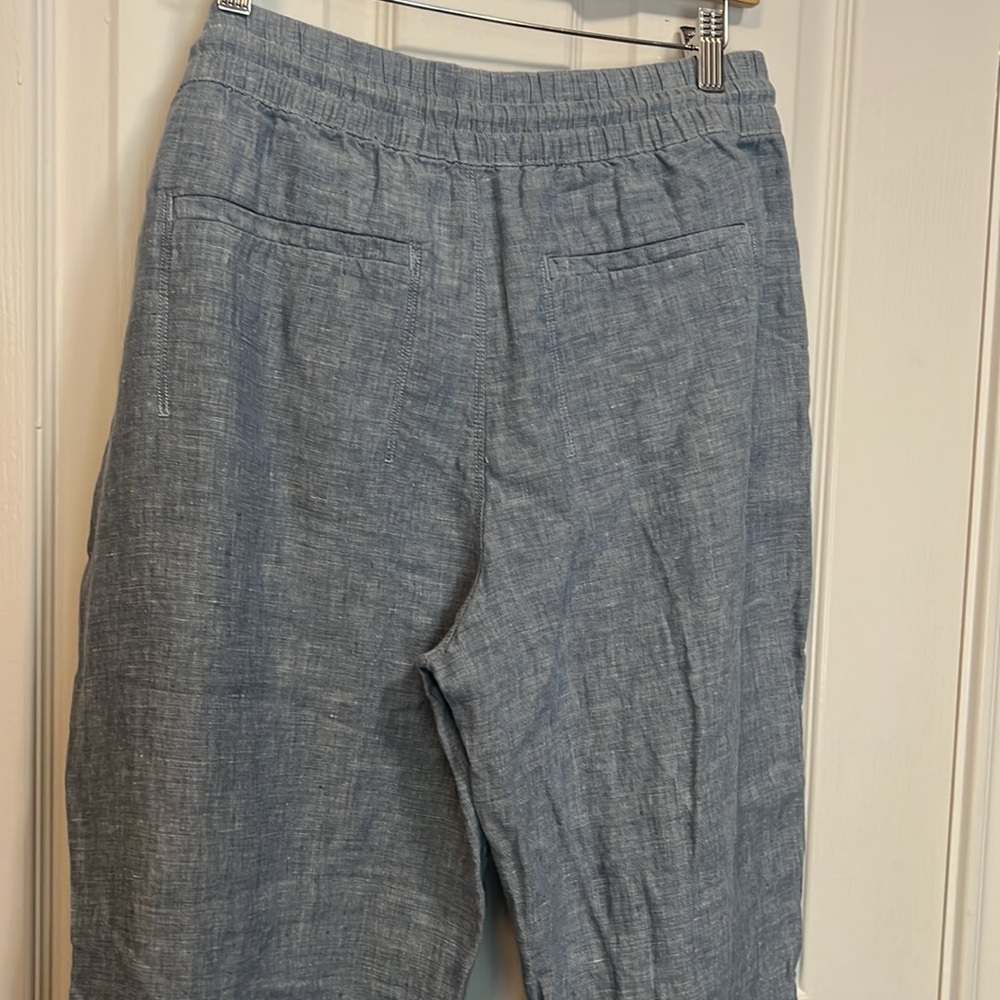 Athleta Blue Linen Drawstring Wide Leg Pants - Picture 5 of 6